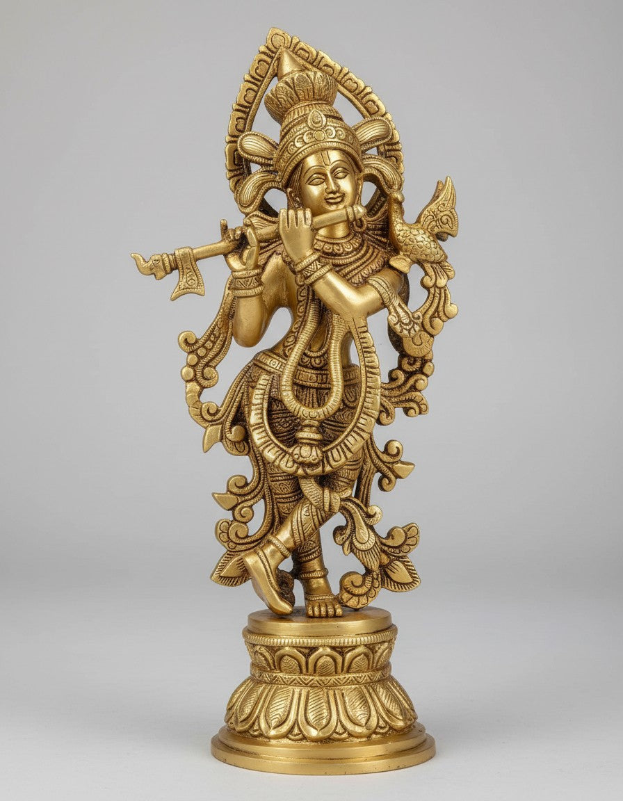 brass krishna statue plying flute for home décor/ temple/ gift item